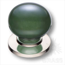Ручка кнопка керамика с металлом, зелёный/глянцевый никель